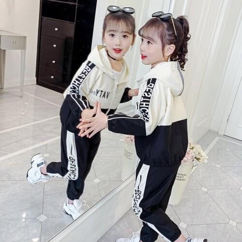 School Girls Spring Sports Suit Tracksuit 2021 New Children Teen Fashion Active striped Coat + Pant Set Kids Autumn Sportswear