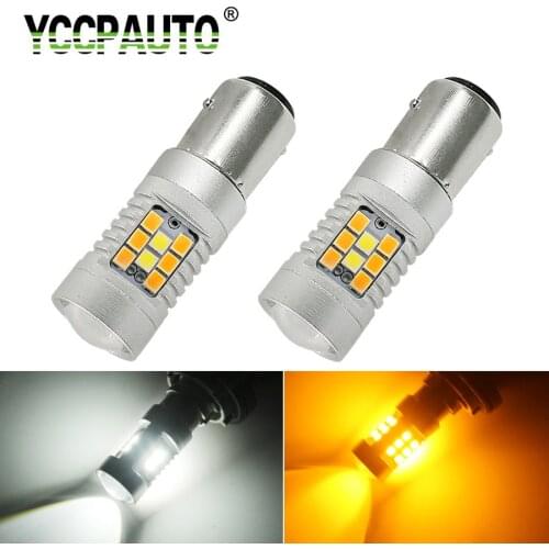 YCCPAUTO 2Pcs 1157 Dual Color Switchback Bulbs 2835/3030 SMD BAY15D P21/5W LED Car DRL Turn Signal Lights White to Amber 12-24V