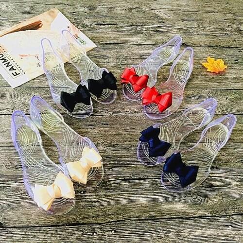 Women Sandals Summer Bling Bowtie Jelly Shoes Woman Casual Peep Toe Sandal Crystal Flat Shoes Female Transparent Sandals Flats