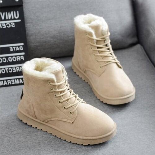 Women Snow Boots Winter Warm Plush Flat Ladies Short Boot Round Toe Lace Up Non-slip Solid Color Female Furry Ankle Boots 2021