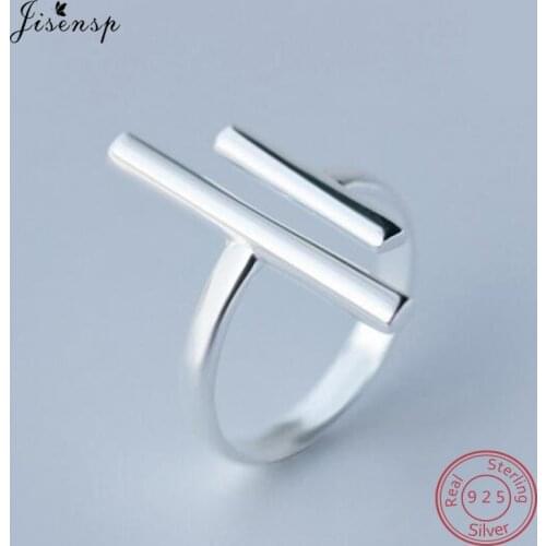 Jisensp 925 Sterling Silver Long Bar Open Finger Rings for Women Party Christmas Gifts Double T Bar Punk Ring Geometric Jewelry