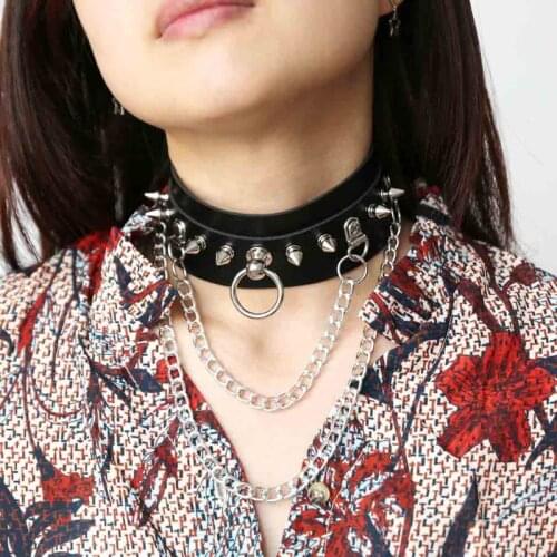 Punk Goth Choker Chain Studded Rivet Pu Leather Collar Spike Choker Necklace Chocker Cool Gothic Jewelry Accessories
