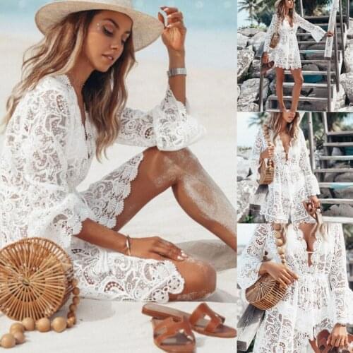 40GC Women Swimsuit Beach Cover Up Sexy Crochet Lace V-Neck Bikini Kimono Cardigan