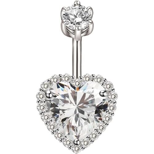 Navel & Bell Button Rings Female 925 Sterling Silver Peach Septum Heart Cubic Zirconia Sexy Piercing Body Jewelry 1.6m Ring