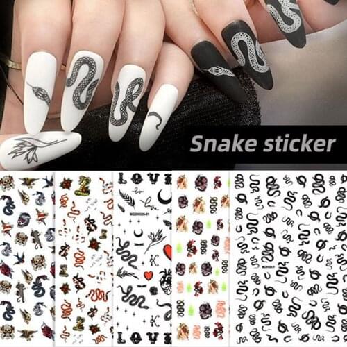 1Pc Winter Nail Stickers Snake Animal Design Black Snake Tattoo Manicure Nail Decals Slider DIY Nail Art Decoration