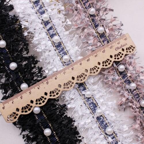 1Yards Pearl Beaded Lace Trim fringe Embroidered Lace Ribbon Trim African Lace Fabric Clothing accessories Dress Sewing Supplies
