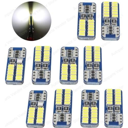 10Pcs White T10 3014 24SMD LED Canbus Error Free Car Bulb 168 194 2825 Clearance Lamp Reading Instrument License Plate Light 12V