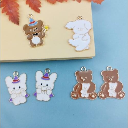 10pcs Cartoon Cat Bear Dog Animals Enamel Charms Pendants For Jewelry Making Fashion Earring Pendant Bracelet Necklace Charms