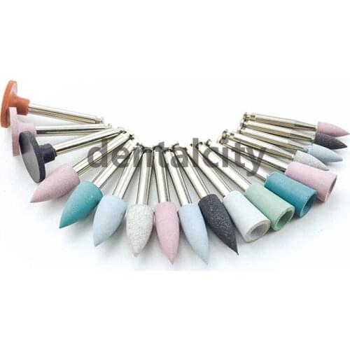 18pcs Dental Lab 2.35mm Diamond Burs Cups Latch type Assorted Silicone Polisher