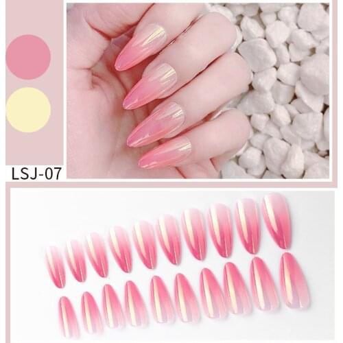 24pcs/Set Detachable Long Coffin Fake Nails European Rainbow Ballerina Full Nail Art Tips Colorful Beauty Artificial False Nails