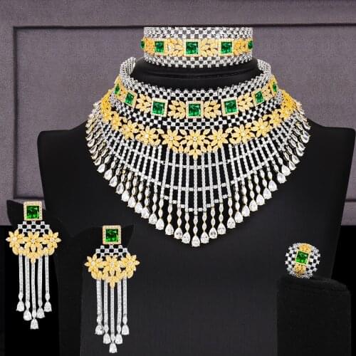 GODKI 4PCS Luxury Waterdrop Big Statement Chokers Jewelry set For Women Wedding African Cubic Zircon CZ Dubai Bridal Jewelry