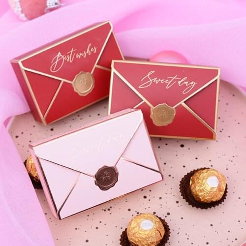 50pcs Creative Gift Box Packaging Envelope Shape Wedding Candy Birthday Party Bonbonniere Packaging Gift Bags Wrapping Supplies