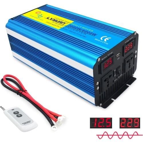 6000W pure sine wave power inverter transformer DC 12V/24V TO AC 220V/230V/240V with Dual LED Display 3.1A USB wireless control