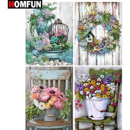 HOMFUN 5d Diamond Painting Full Square/Round "Flower chair succulent" Picture Of Rhinestone DIY Diamond Embroidery Home Decor