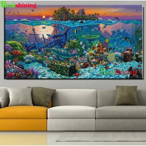 5d Diy Full Square Round Drill Large cormier coral reef island Diamond Painting Sea World Landscape Mosaic Embroidery Sale N2233