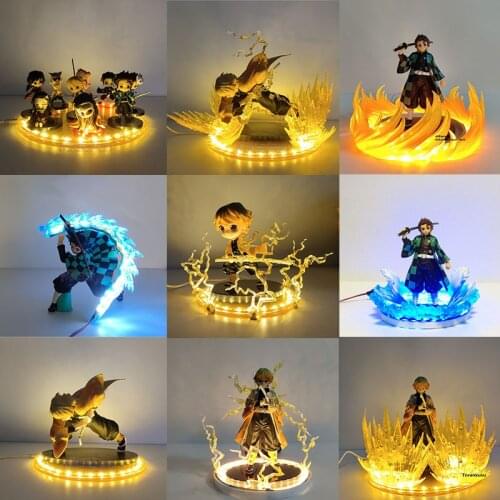 Demon Slayer Figurine Nezuko Zenitsu Tanjirou Giyuu Inosuke Q Ver. Action Figures Toys with LED Effect Kimetsu no Yaiba PVC Toy