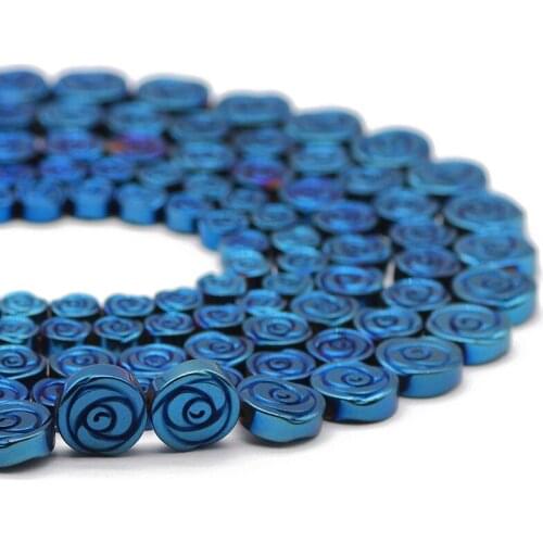 Hematite Natural Stone Blue Rose Flower Shape 6/8/10MM Spacers Loose Beads For Jewelry Making Handmade DIY Bracelets Accessories