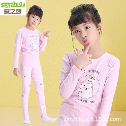 Older childrens suits cotton girls warm clothes big childrens casual sweet printed pajamas students long-sleeved 6-8 years old