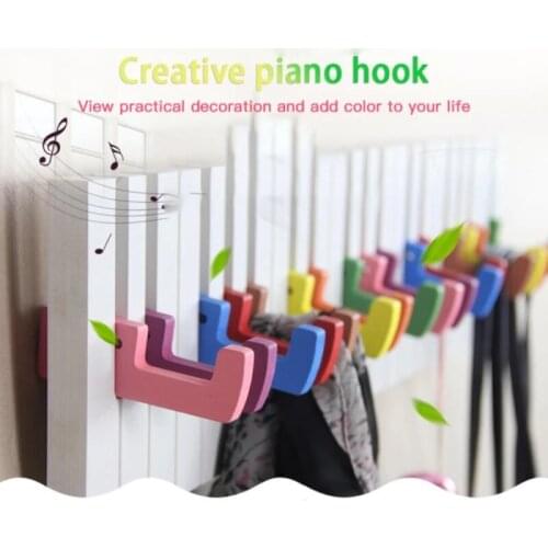 5-hole Creative Simple Black Key Color Key Piano Keyboard Hook Hanger Wooden Coat Hook Household Key Ring Magnetic Storage Hook