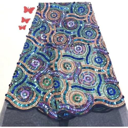 African Sequins Lace Fabric 2020 High Quality Lace Heavy French Sequence Tulle Lace Nigerian Lace Fabrics For Wedding Party AFFJ