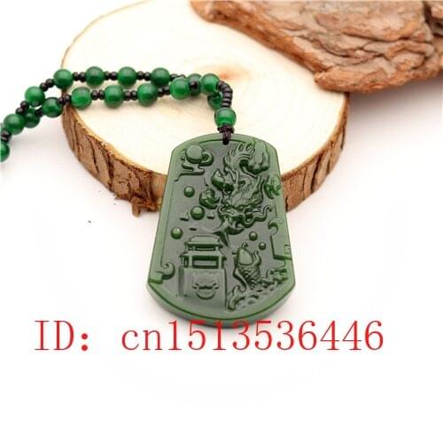 Carved Dragon Jade Pendant Natural Chinese Green Beads Necklace Charm Jadeite Jewellery Fashion Lucky Amulet Gifts for Men M05