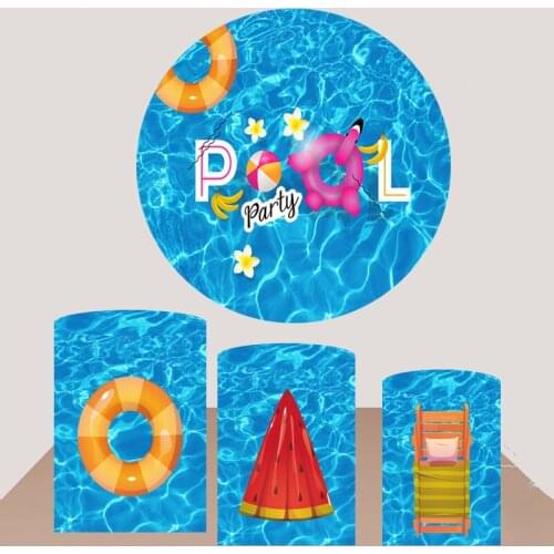 Summer Swimming Pool Party Circle Background Baby Shower Birthday Party Decor Candy Table Banner Elastic Vinly Fabric YY-964
