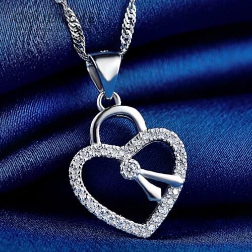 Fashion Necklace For Women 925 Sterling Silver Necklace Love Heart Clock Zircon Pendant Rhinestone Necklace For Wedding Party