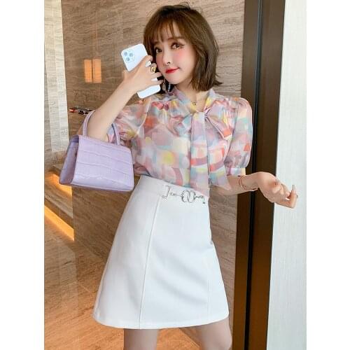 Bowknot is lace-up floating summer new led printed shirt