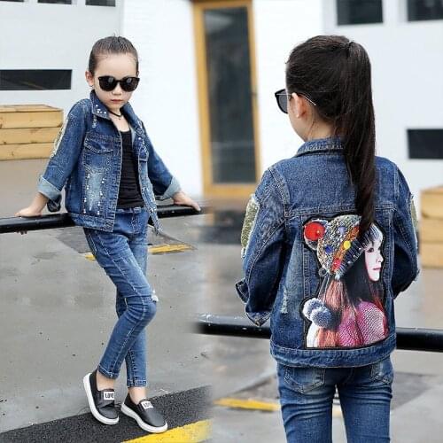 New Girl Coat Denim Jacket Print Girl And butterfly Girls Jackets Camperas Ninas Girls Jacket 6GCT111