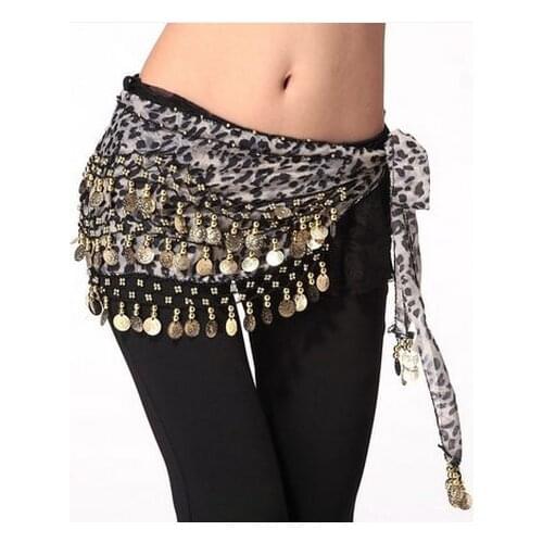 New style Belly dance costumes chiffon leopard gold coins belly dance hip scarf for women belly dancing belts