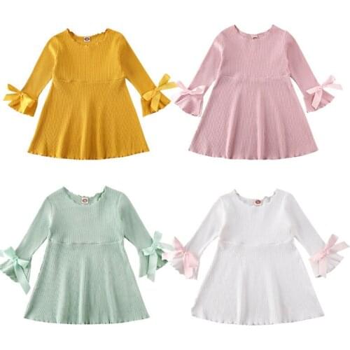 1-5Years Toddler Baby Girl Princess Pageant Party Solid Dress Bridesmaid Striped Bow Dresses