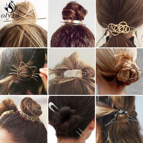 BOHO Hair Stick Original Leaves Bun Top Hair Clips for Women Girls Gold Filled X Shaped Bun Holder Charming Vintage Bun Cage