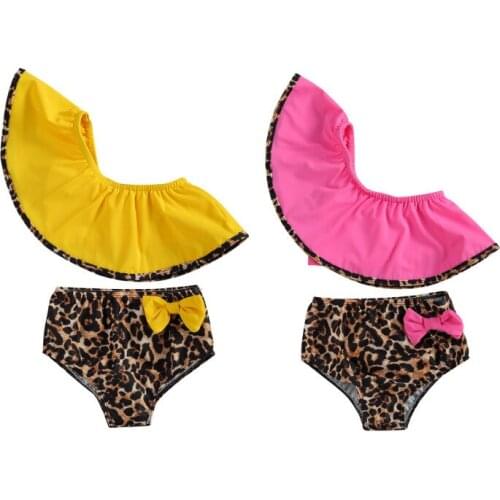 1-6Y Girls Swimwear Ruffle One Shoulder Leopard Kids Bikini Sets 2021 Baby Swimsuit Two Piece Toddler Bathing Suits Beachwear