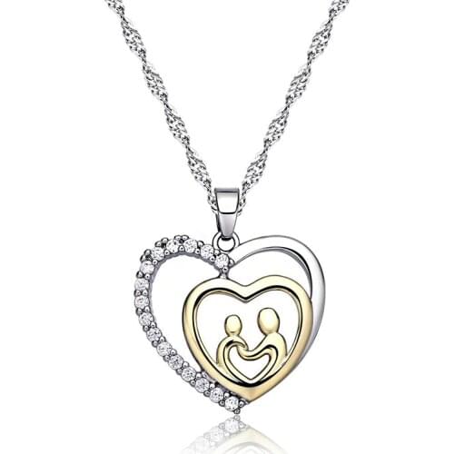 Double Hollow Heart Zirconia Pendant Charm Necklaces Mom Wife Love Gifts Silver Color Choker Necklaces Fashion Jewelry for Women
