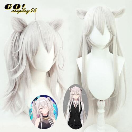 VTuber Shishiro Botan Wig Ears Buns Hololive Straight Ponytails Girls Lion Cosplay Long Synthetic Hair Role Play