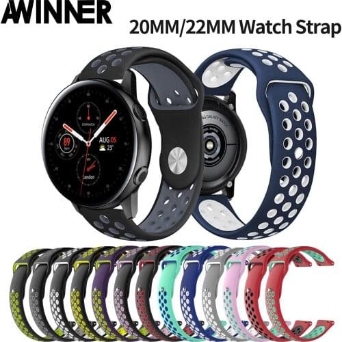 AWINNER 20mm 22mm Silicon Band For Samsung Galaxy Watch Active 2 Active 3 Gear S2 Watchband Bracelet Strap for Huami Amazfit bip