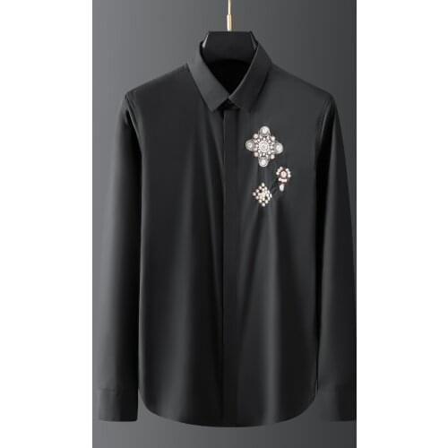 Minglu 100% Cotton Male Shirts Luxury Flowers Embroidery Long Sleeve Mens Dress Shirts Fashion Slim Fit Party Man Shirts 3XL