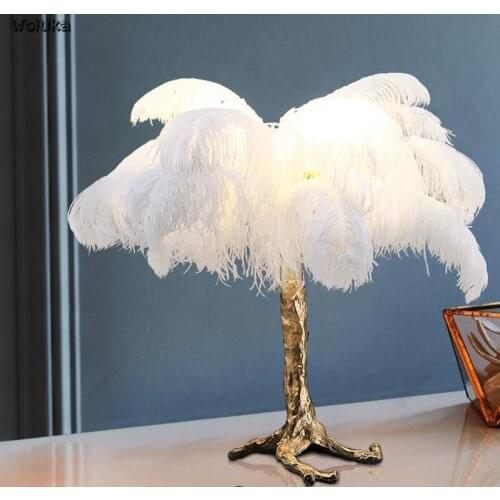 Nordic feather table lamp bedroom bedside lamp warm wedding room copper art copper branch feather vertical light CD50 W07