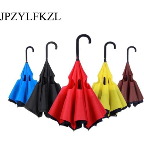 Folding Long Shank Double Layer Inverted Umbrella Windproof Reverse C-Hook male golf umbrella reverse Umbrellas For Women