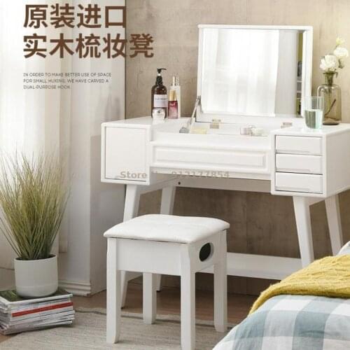Solid wood dressing stool modern minimalist makeup stool European style dressing table stool storage stool girl bedroom makeup