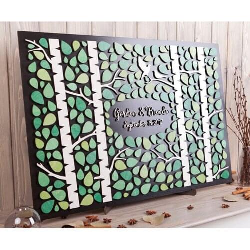 Wedding Guest Book Alternative Deer in Love Custom 3D Guest Book Wood Guestbook Grove of Birch Trees Rustic Wedding Theme