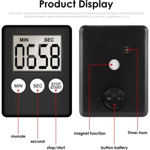 Super Thin LCD Digital Screen Kitchen Timer Square Cooking Count Up Countdown Alarm Magnet Clock Tempori Zador Drop Shipping