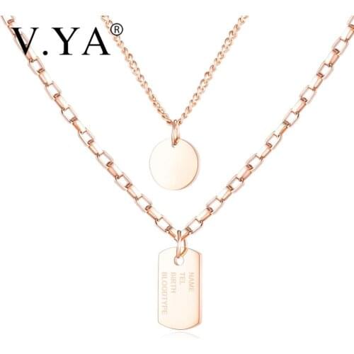 V.YA Simple Stainless Steel Necklace Round Brand Square Pendant Necklaces For Women Jewelry Accessories Chain Birthday Gift