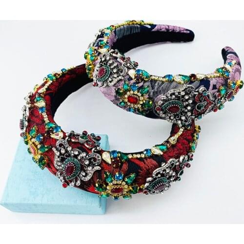 Handmade Vintage Big Hair Crown Headband Retro Cosplay Pearl Chain Hairband Model walks show Hairhoop