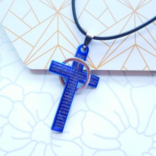 Vintage Blue Color Metal Cross Pendant Goth Jewelry for Men Friend Gift Bohemian Black Charms Rope Chain Punk Necklace Statement