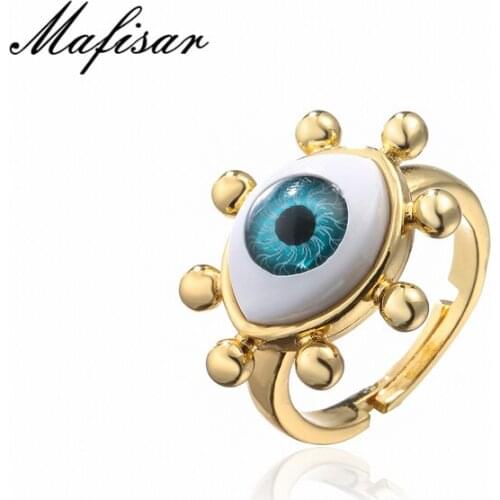 Mafisar Vintage Bohemian Gold Color Punk Style Ring Women Party Jewelry Open End Design Evil Eye Charm Ring Femme Bijoux