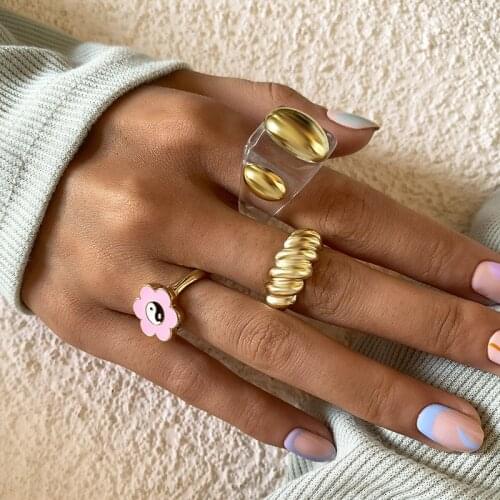 Vintage Fashion Sun Flower Clear Acrylic Geometric Rings for Women Ladies Trending Alloy Finger Knuckle Rings Set Jewelry Gift