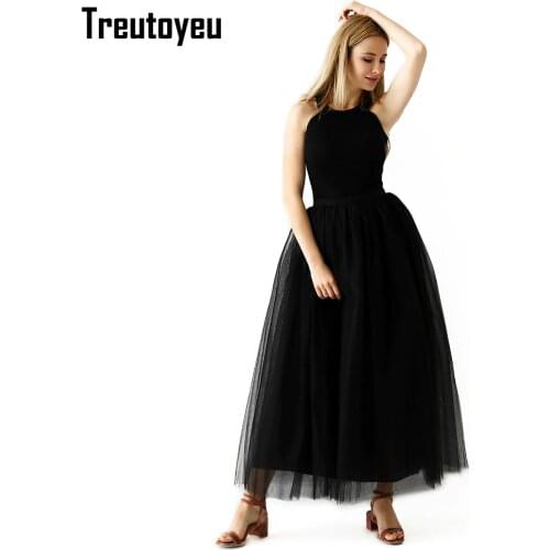 Treutoyeu 5 Layers Maxi Long Women Skirt Tulle Skirts Bridesmaid Wedding Skirt Free Size Faldas Saias Femininas Jupe