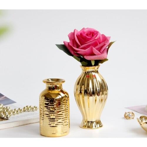 Golden European-style Embossed Ceramic Golden Small Vase Desktop Flower Insert European-style Home Decoration