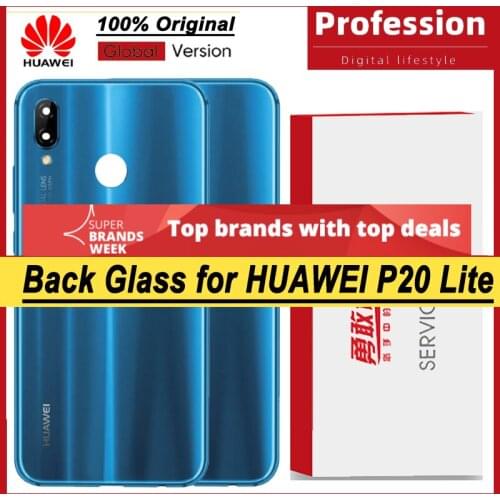 100% Original for Huawei P20 Lite Back Battery Cover Rear Glass Door Panel Case Battery Cover with Camera Lens